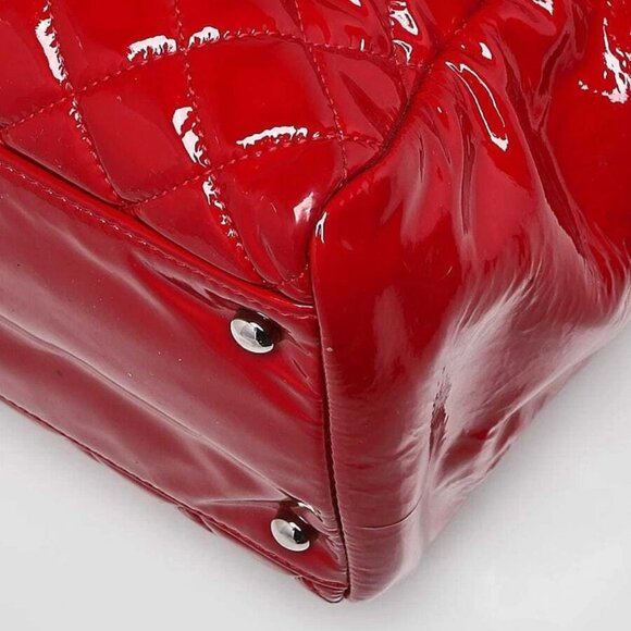 Chanel Red Quilted Patent Leather North/South Tote Bag - Picture 5 of 12